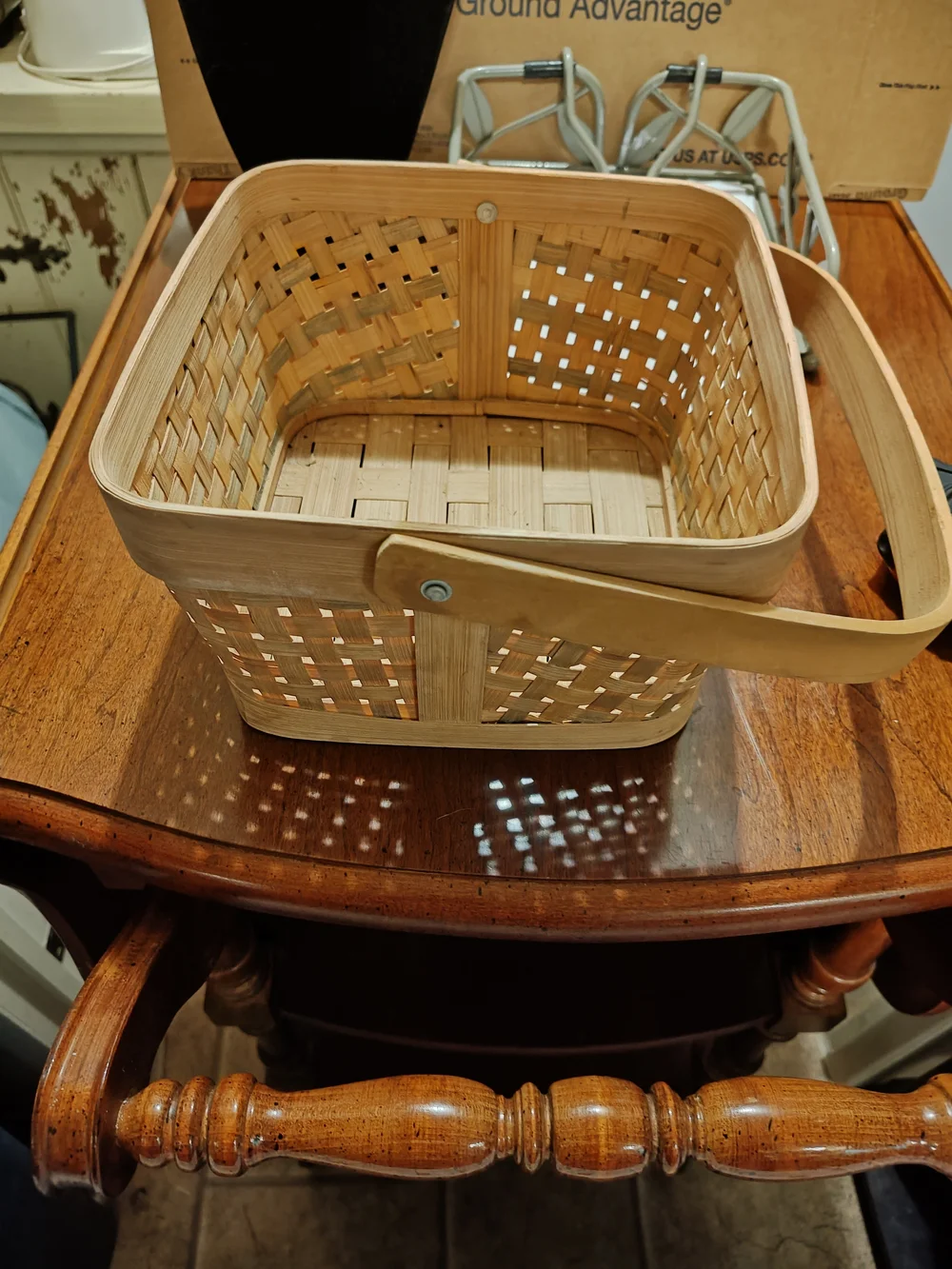 Source Unknown Natural Tan Woven Bamboo Basket with Handle